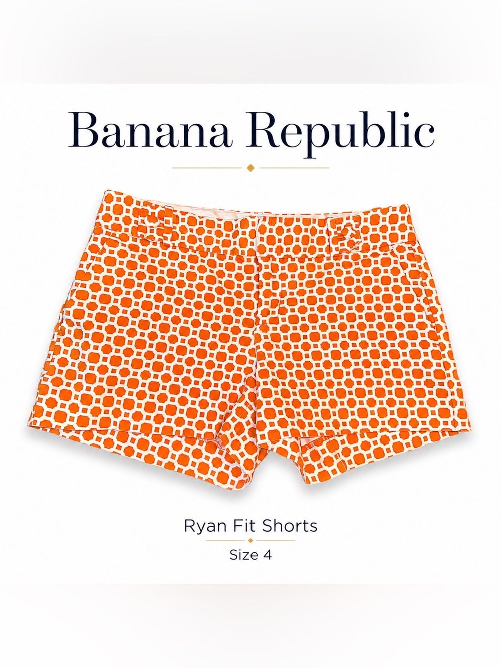 Banana Republic Ryan Fit Women’s Size 4 Orange Geometric Tailored Shorts